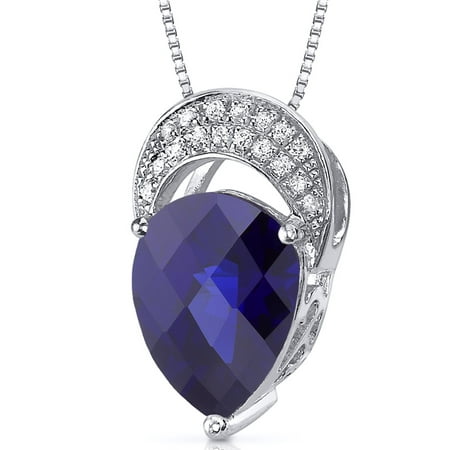 Peora 3.00 Carat T.G.W. Pear Cut Created Blue Sapphire Rhodium over Sterling Silver Pendant, 18
