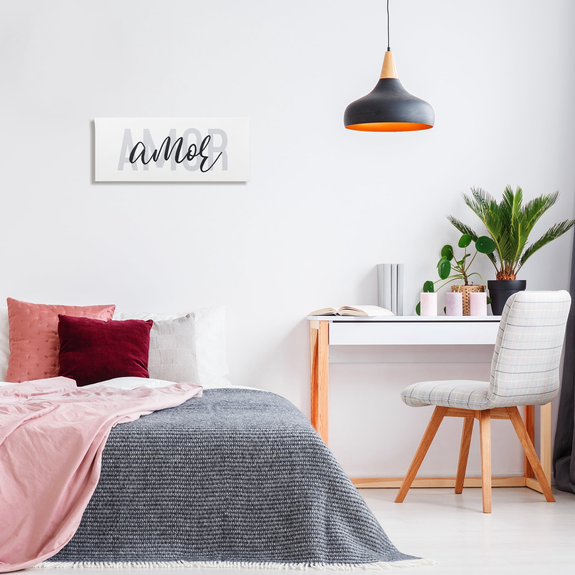 Stupell Industries Amor con Diseño Minimalista Typography and Symbols Painting Wrapped Canvas Art Print Wall Art, 24 x 10