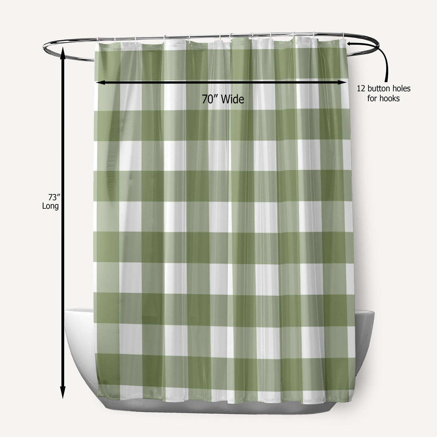 Simply Daisy 70" W x 73" L Gingham Plaid Polyester Shower Curtain, Scallion [1 Ct]