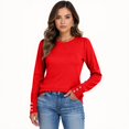 thumbnail image 5 of Fshiont Womens Sweaters Fall Fashion 2025 Long Sleeve Button Cuff Soft Knit Pullover Trendy Tops Dressy Casual Blouses Red 2XL, 5 of 5