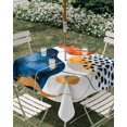 thumbnail image 3 of Square Outdoor Tablecloth with Umbrella Hole Orange Blue Boho Outside Table Cloth Waterproof Patio Table Cover Ethnic Abstract Geometric Striped Zipper Tablecloths for Picnic Party Camping 60x60 Inch, 3 of 8