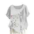 thumbnail image 2 of Fiudx Liquidación de Ofertas Flash Blusa de Manga Corta Holgada y Cómoda con Estampado a La Moda para Mujer, Tops Informales con Cuello Redondo y Cierre de Corte con Botones, 2 of 3