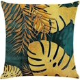 thumbnail image 3 of Throw Pillow Cases Pack of 4 Green and Gold Leaves Cushion Covers 18x18 inch Linen Square Throw Pill, 3 of 5