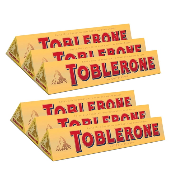 TOBLERONE Barra de Chocolate de Leche Suizo con Turrón de Miel y Almendras 100 g - 6 pack