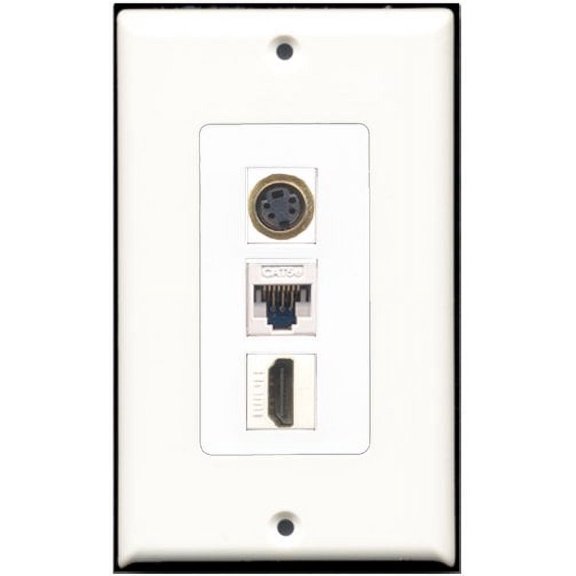 RiteAV - 1 Port HDMI and 1 Port S-Video and 1 Port Cat5e Ethernet White Decorative Wall Plate