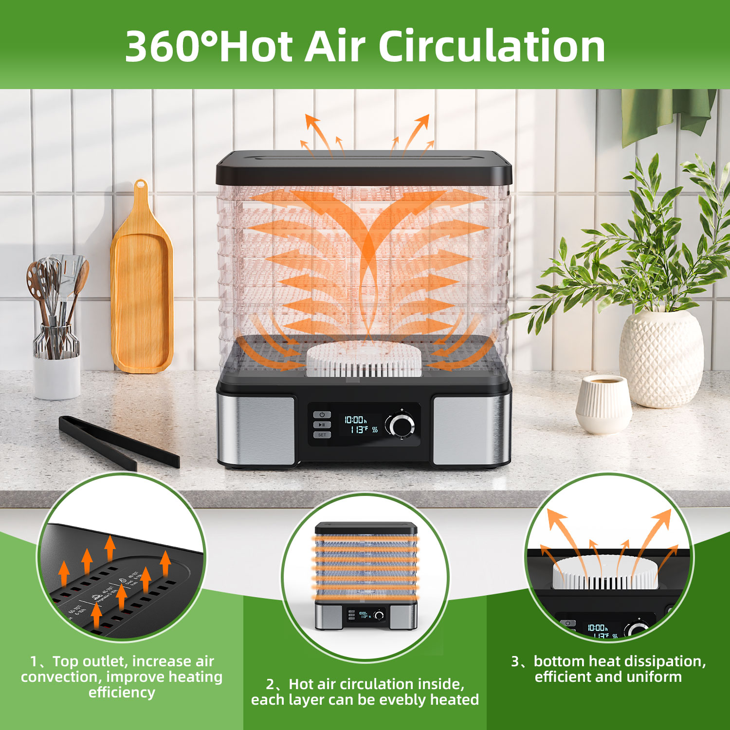 Foukus 7-Tray Food Dehydrator, 400W, LCD Display photo 2