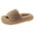 thumbnail image 1 of Woman House Sandals Fuzzy Non-skid Thick Open Toe Slides Cross Band Slippers, 1 of 10