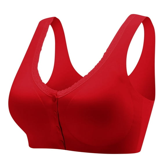 GEWSEY Women's Front Closure Bras Posture Full Coverage Plus Size Underwire Unlined Back Support Plunge Seamless Bra B-H Red, XXL