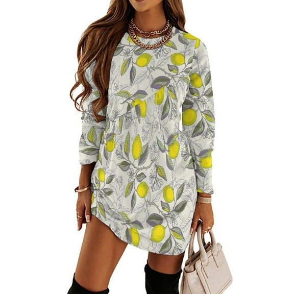 Lemon Pattern Loose Dress Evening Dress Summer Dresses for Women Luxury Dress Long Sleeved Dress