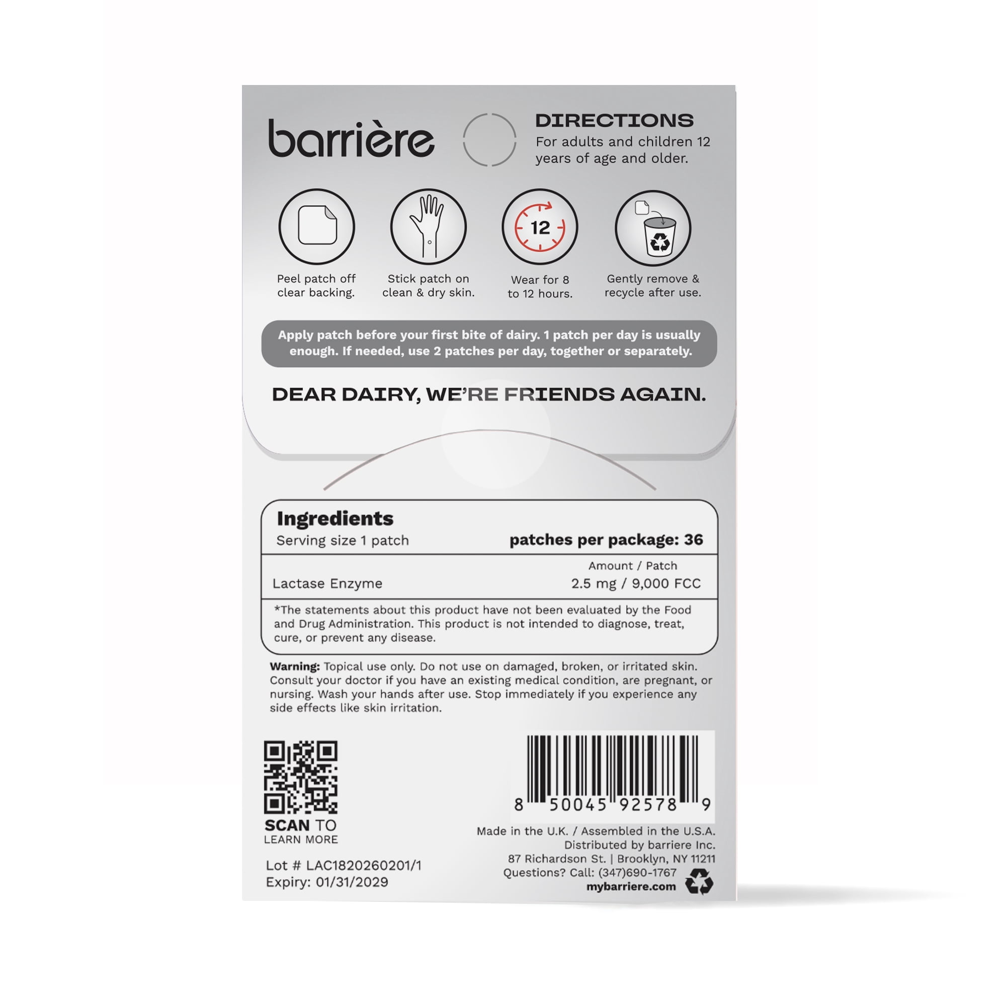 barriere Dear Dairy Lactose Relief Patch, Milky Way Print, 36 Count
