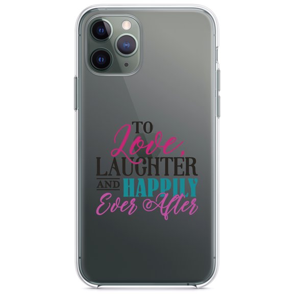 DistinctInk Clear Shockproof Hybrid Case for iPhone 11 (6.1" Screen) - TPU Bumper Acrylic Back Tempered Glass Screen Protector - Love Laughter & Happily Ever After