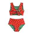 thumbnail image 2 of Girls Swimsuit Watermelon Print Bow Reversible Tankini Bikini 2 Piece Beach Bathing Suits for Girls Red 3 Years-4 Years, 2 of 7