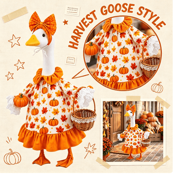 Halloween Porch Goose Outfits 23 Inch Thanksgiving Pumpkin Dress Maple Leaf Basket, Cute Autumn Costume For Outdoor Yard Patio Thanksgiving Decoration,No Goose