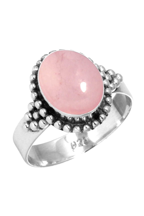 925 Sterling Silver Women Jewelry Rose Quartz Ring