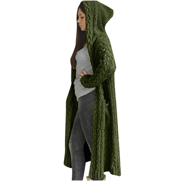 CEHVOM Women's And Winter Fashion Cardigan Casual Loose Hooded Long Cardigan Sweater Clearance