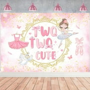 Ballerina Backdrop, Two Two Cute 2nd Birthday Decorations Backdrop Banner for Pink Ballet Dancing Girl Tutu Cute 2nd Birthday Photography Background