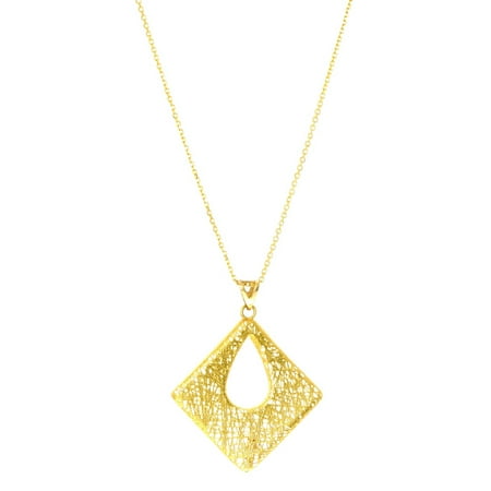 14 Karat Yellow Gold 25x25mm Hollow Square Shaped Bird's Nest Necklace, 18 Inches