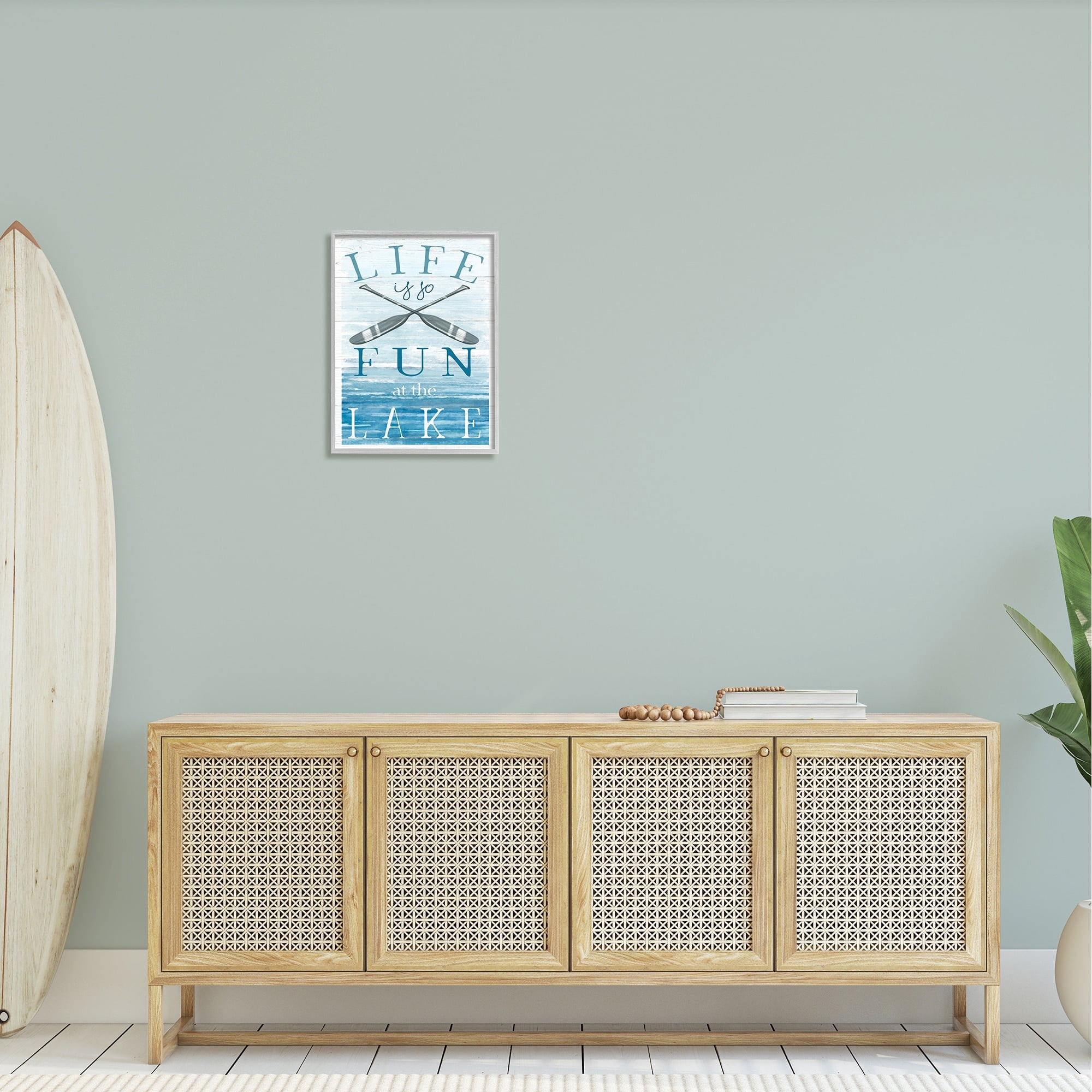 Stupell Industries Fun at Lake Phrase Crossed Ores Water Design Graphic Art Gray Framed Art Print Wall Art, Design by Elizabeth Tyndall