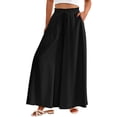thumbnail image 3 of Women Casual High Waist Wide Leg Pants Summer Long Palazzo Pants Pocket Lounge Vacation Clothes Black Print XL, 3 of 9