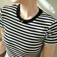 thumbnail image 5 of HOMBOM Striped Blouses for Women Trendy Black Slim Fit Cotton Short Sleeve Crew Neck T-shirt S, 5 of 6
