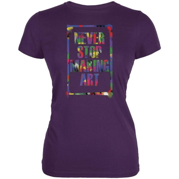 Never Stop Making Art Purple Juniors Soft T-Shirt - 2X-Large