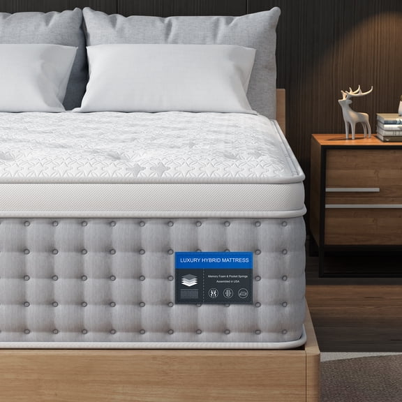 TOPAOK 12 inch Queen Mattress, Medium Firm Hybrid Mattress with Breathable Knit Cover, 800 Pocket Coils, CertiPUR-US, Fiberglass-Free 365 Night Trial