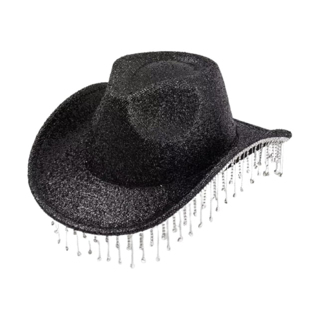 Cowboy Hat for Women Cowgirl Hat tocador brillante para accesorios Carnaval de bodas Negro