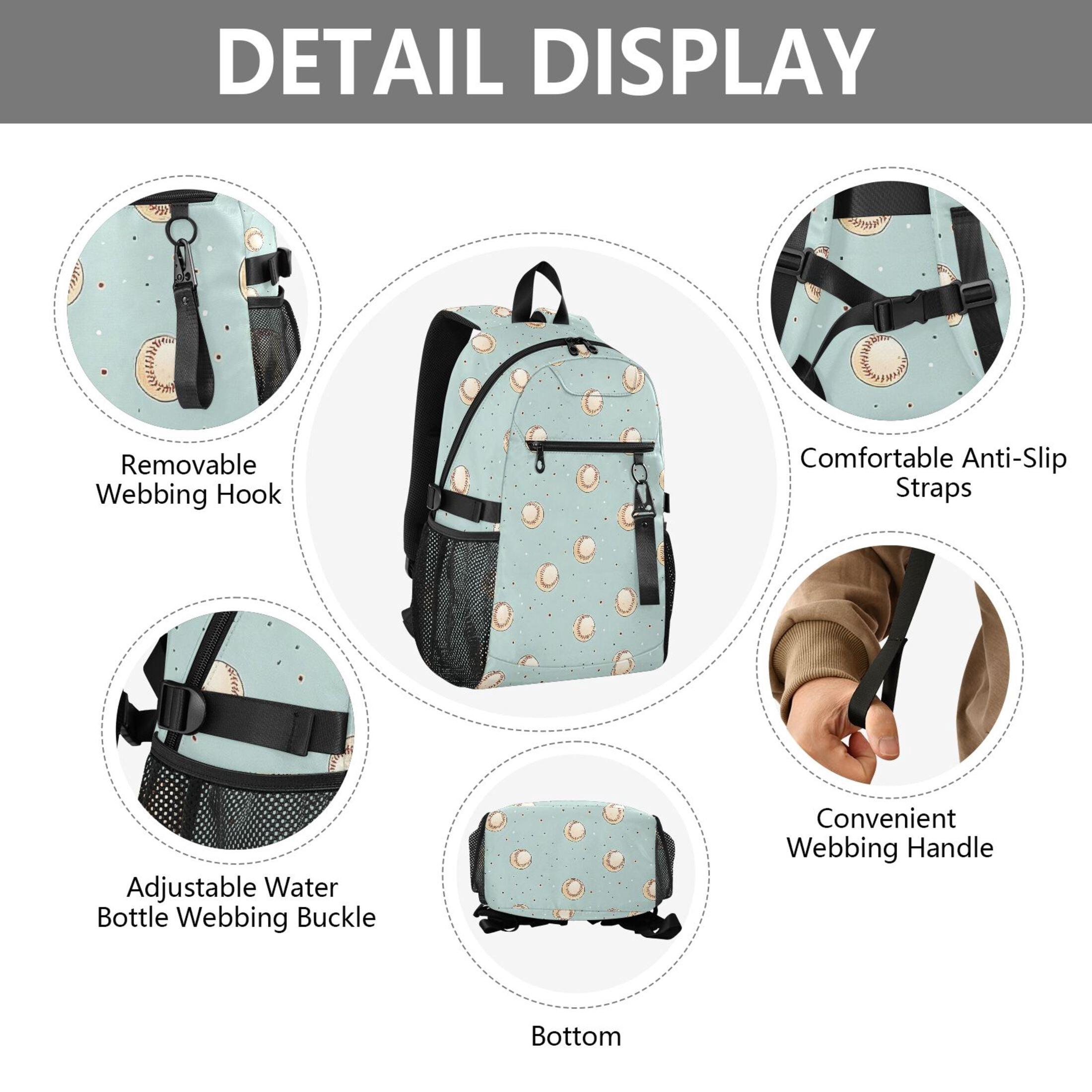 JIALIOU 14" Laptop Backpack Waterproof Airline Approved Stylish Casual Daypack for Travel Business College Work, Cute Little Baseballs