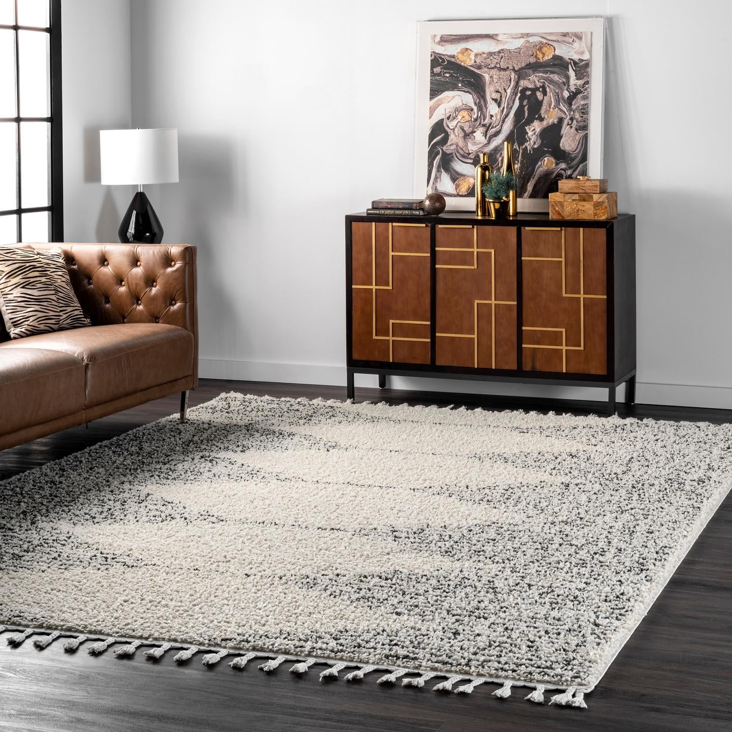 3D Diamond Pattern Indoor Outdoor Rug Cozy Scandinavian Style Beige Area Carpet 