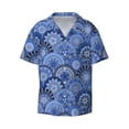 thumbnail image 4 of Uemuo Blue Mandala Harmony Pattern Cotton Linen Short Sleeve Shirts,Casual Lightweight Button Down Shirts,Vacation Beach Summer Tops-3X-Large, 4 of 7