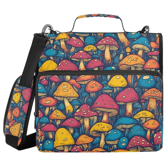 3 Ring Zipper Binder with Shoulder Strap Waterproof Trapper Keeper 2 Inch D-Ring 500 Sheets Capacity Vibrant Color Mushrooms