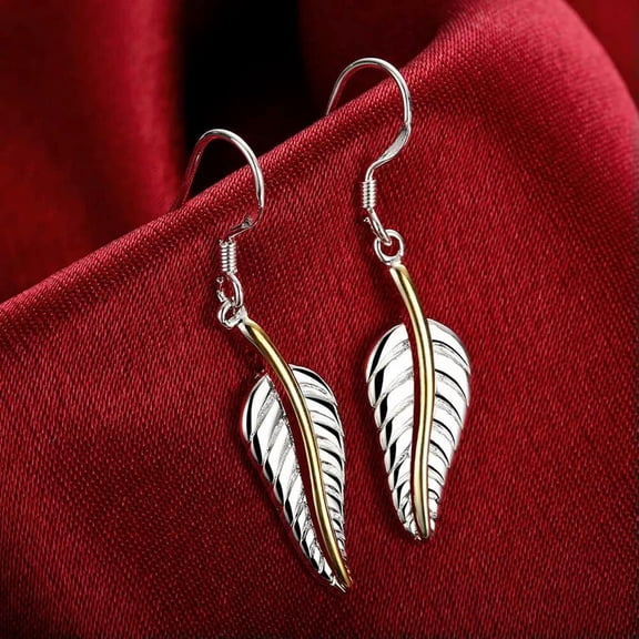 GKNET 925 Silver Feather Dangle Drop Earrings Women Fashion Earrings Jewelry