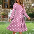 thumbnail image 4 of purcolt Womens Long Sleeve Dresses Casual Loose Crew Neck A-line Flowy Dress Flower Print Boho Midi Dress, 4 of 6