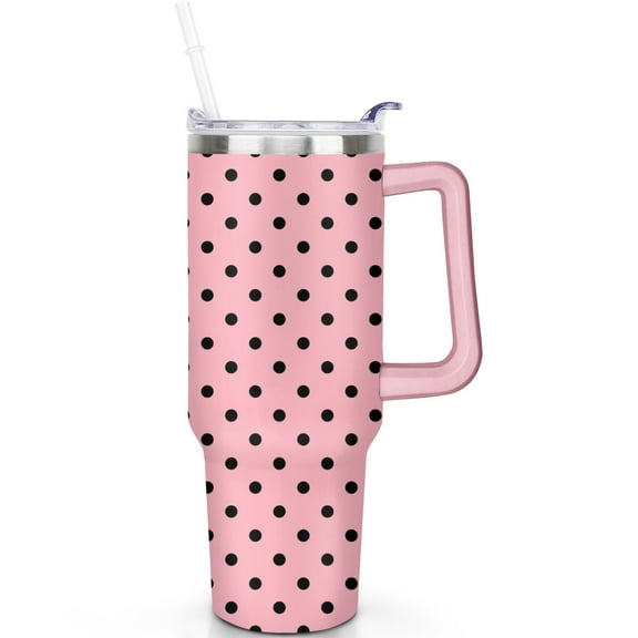 Leak Proof 40oz Polka Dots Tumblers with Lids Straws Polka Dots Tumbler Handle Flip Straw Lid Vacuum Insulated Stainless Steel Travel Accessories Must Have