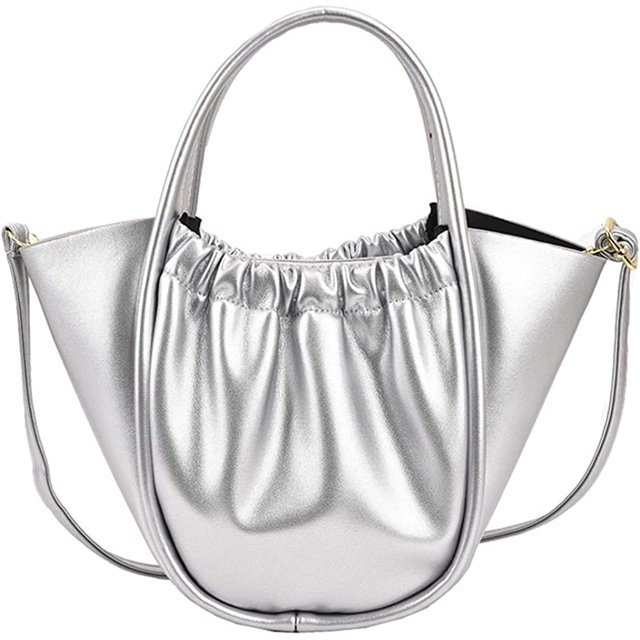 LinYooLi Soft Handbag for Women Fashion Ruched Basket Shoulder Bag Small Cute Soild Hobo Bag