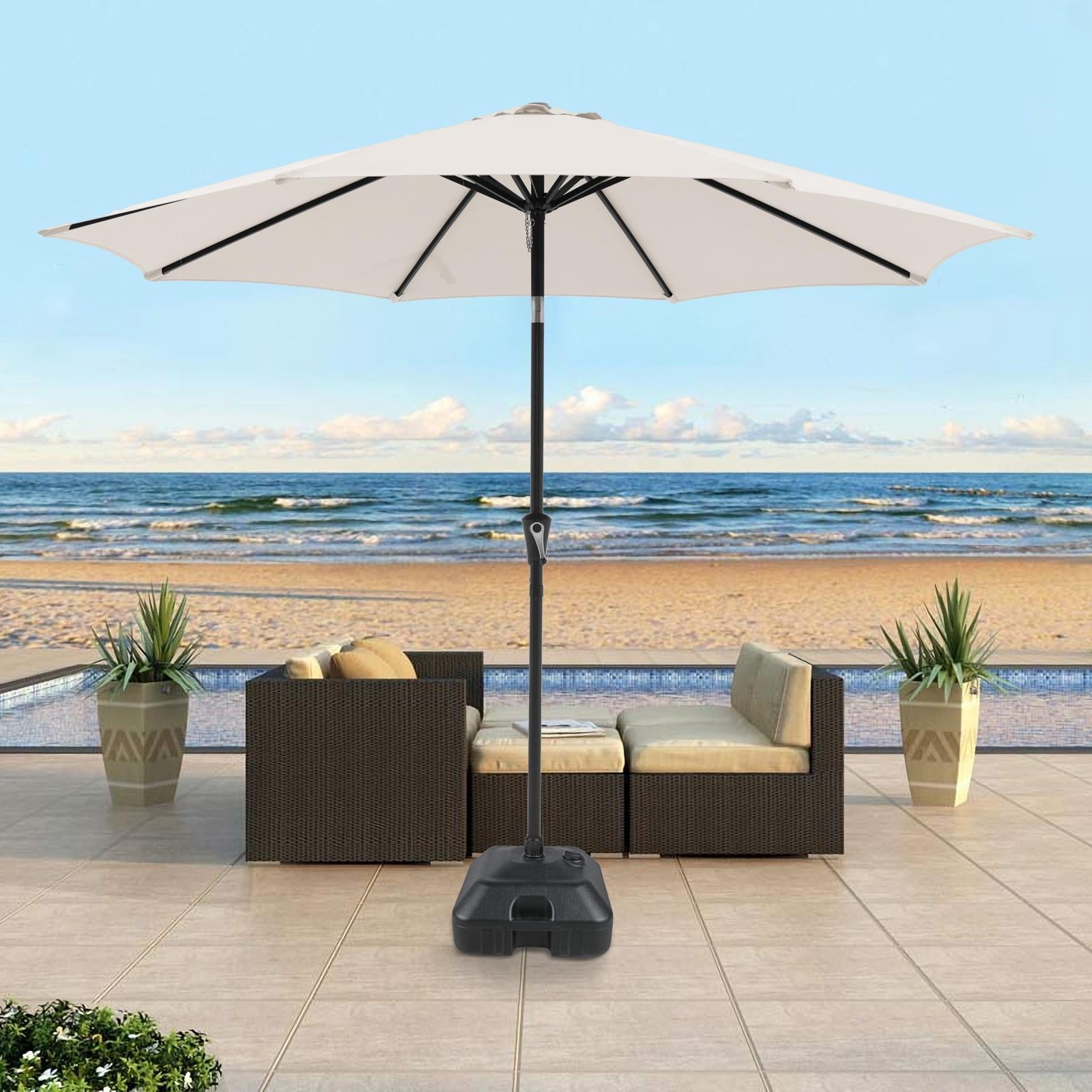 Patio Umbrella with Patio Market Umbrella Base, 9-Feet Outdoor Table Market Umbrella with Water/Sand Self-Filled Base, Push Button Tilt/Crank, 8 Ribs, Cream White