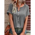 thumbnail image 7 of Wycnly Womens Tops Plus Size Button Down Breathable Tunic Shirts Summer Casual Short Sleeve V-Neck Solid Blouse Gray l, 7 of 7