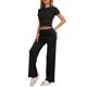 thumbnail image 2 of INSPIRAR CHIC Conjunto de 2 Piezas para Mujeres, Camiseta de Cuello Redondo de Manga Corta con Pantalones con Cuerda, Conjunto de Sudadera de Yoga XL Negro, 2 of 5