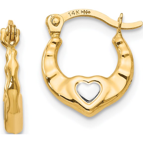 14K Yellow & Rhodium Madi K With Heart Hollow Hoop Earrings (12 X 10) Made In Indonesia se2409