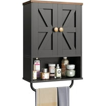 Bathroom Wall Cabinet, Medicine Cabinet with Open Partition and Towel Bar, Rustic Storage Cabinet with Open and Hidden Storage Space, for Bathroom, Living Room, Kitchen, Black and Walnut