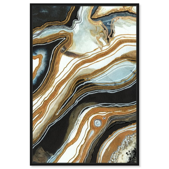 Black And Gold I Mineral, Agate & Geode Wall Art Canvas Wall Art by Art Remedy, Black Floater Frame, 11" x 16"