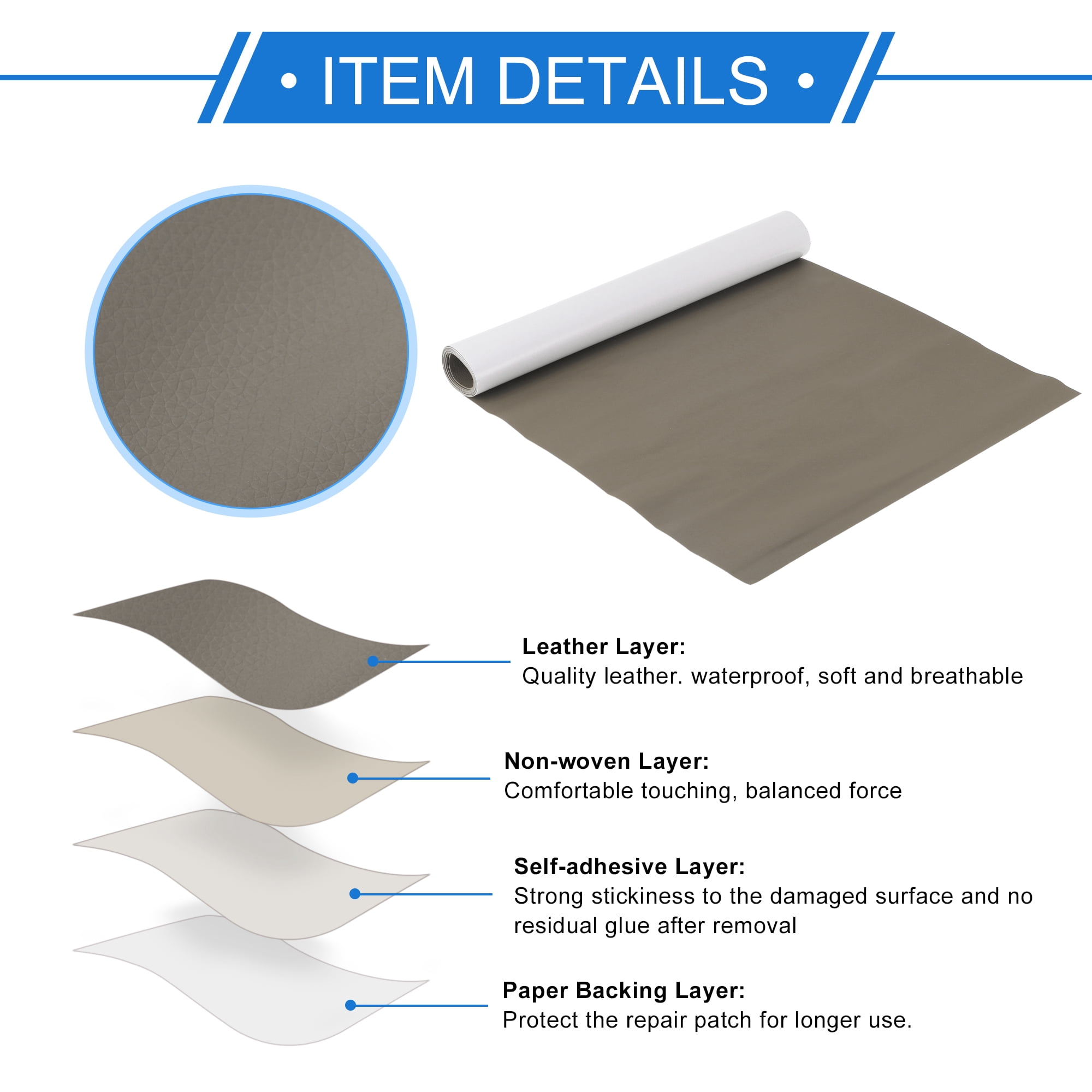 Unique Bargains Self Adhesive Leather Repair Patch Leather Repair Tape for Automotive Car Seat Sofa Couches Chair Interior Trim Dark Gray 60" x 17"