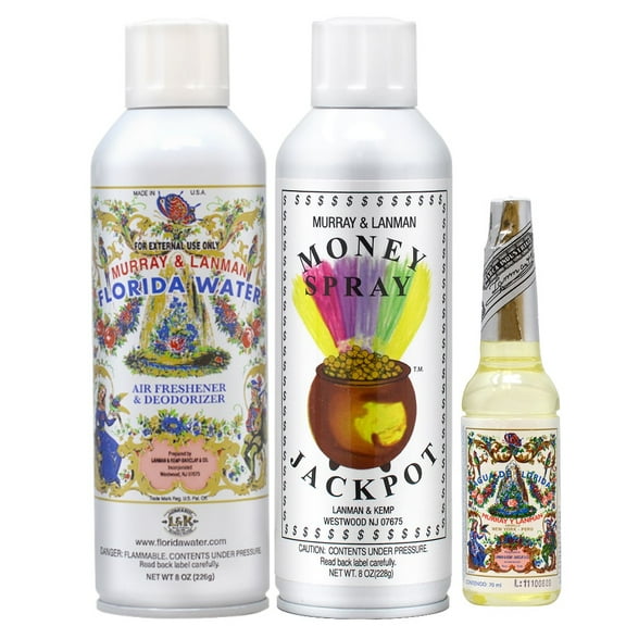 Lanman & Kemp Money Jackpot Spray 8oz   Florida Water Air Freshener & Deodorizer 8oz   Aqua De Florida Peru 70ml(2.37oz)   Processing Caps