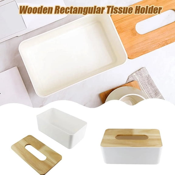 Tissue Box Cover,Wood Tissue Box Cover Rectangle with Slide-Out Bottom,Wooden Decorative Cube Facial Tissue Holder/Organizer/Dispenser for Bathroom,Office Desk & Bedroom Decor