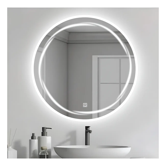 Espejo Redondo de Vidrio Templado de 45 cm con Luz LED: 3 Tonos (Fría, Cálida, Neutra) y Sensor Táctil Inteligente