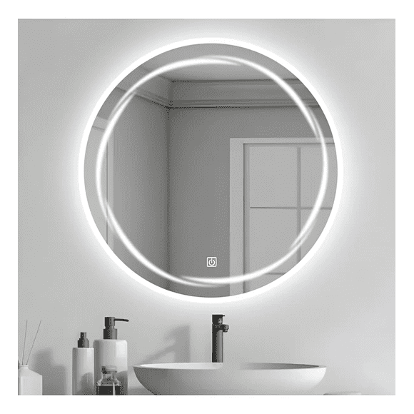 Espejo Redondo de Vidrio Templado de 45 cm con Luz LED: 3 Tonos (Fría, Cálida, Neutra) y Sensor Táctil Inteligente