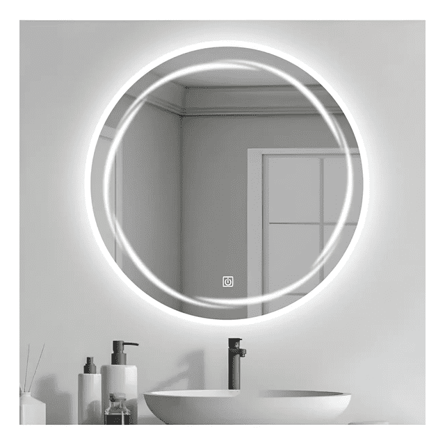 Espejo Redondo de Vidrio Templado de 45 cm con Luz LED: 3 Tonos (Fría, Cálida, Neutra) y Sensor Táctil Inteligente