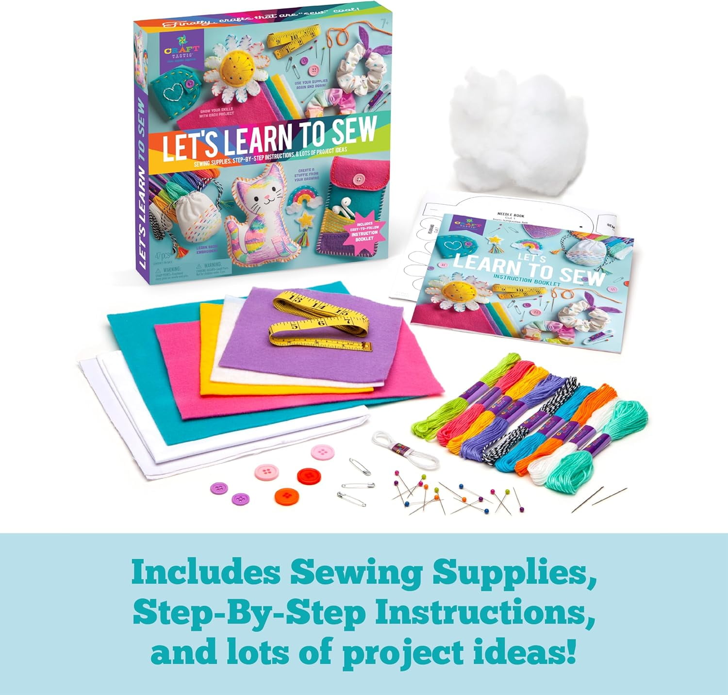 Craft-Tastic Let’s Learn to Sew – Mini Sewing Kit, Arts and Crafts, Art Supplies, Embroidery Kit for Beginners, Includes Sewing Supplies, Easy-to-Follow Instructions, Arts and Crafts, Ages 7+
