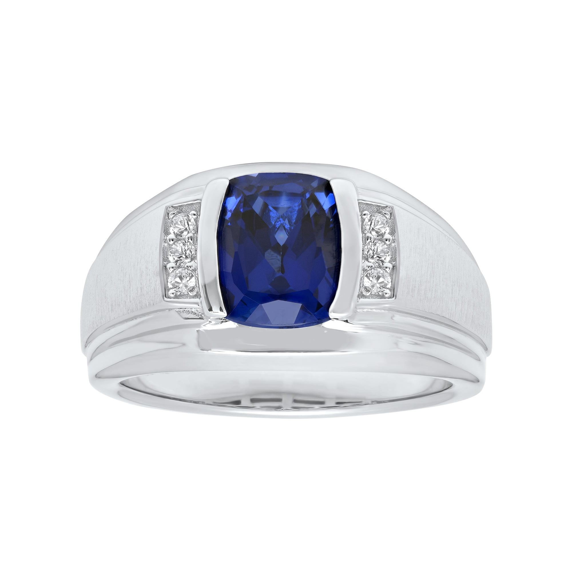 Men's .925 Sterling Silver With Created Blue Sapphire and Simulated Diamonds Ring