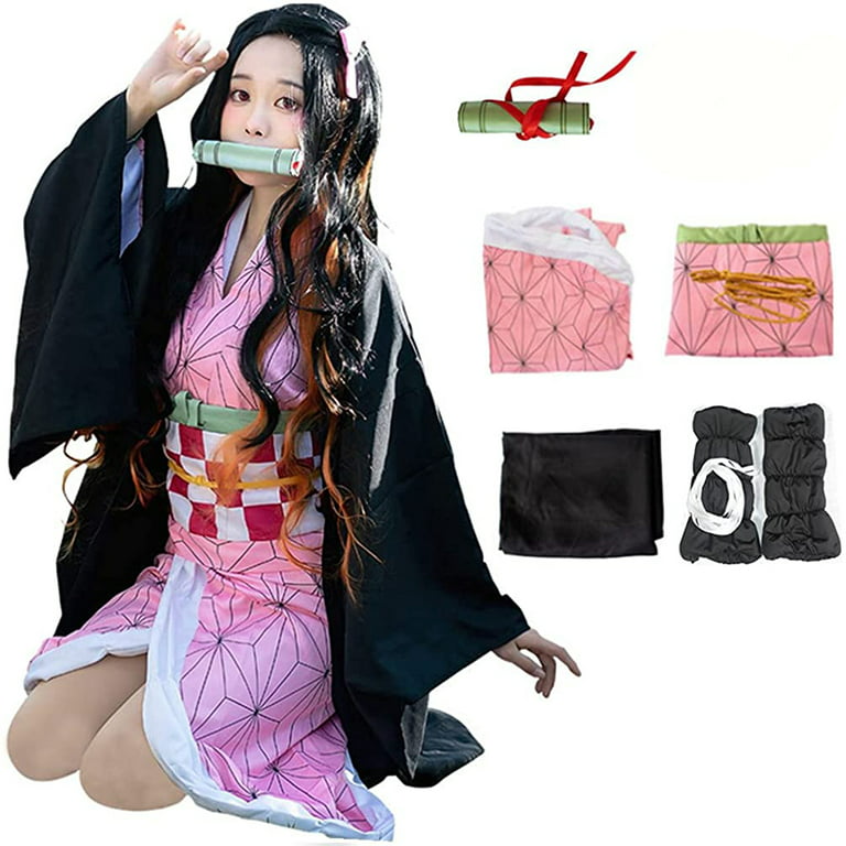 Nezuko Cosplay Costume Kimono for Adult Girls Robe Japanese Anime